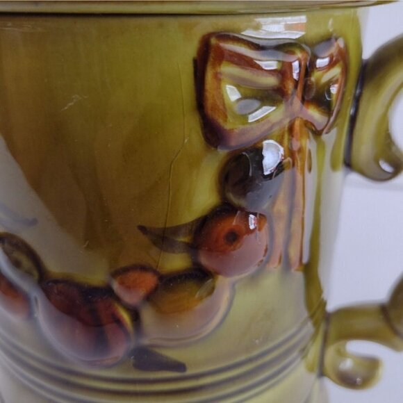 Vtg 1968 Los Angeles Potteries Pitcher Stein Cookie Jar Avacado Green  Fruit - Picture 10 of 11
